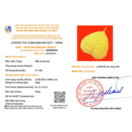 Certificate of Authenticity for 24K Gold-Plated Bodhi Leaf Car Hanging Charm