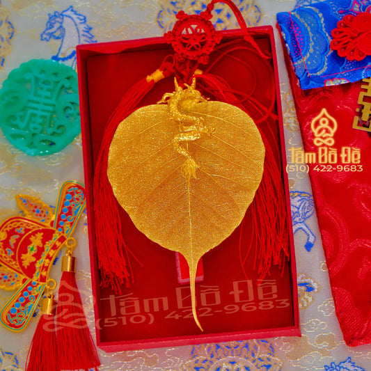 Close-up of a handcrafted 24K Gold-Plated Bodhi Leaf with intricate details