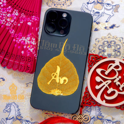 Calligraphy "AN" 24K Gold-Plated Bodhi Leaf Phone Case Charm