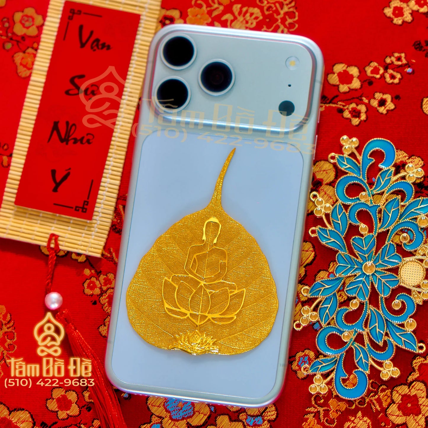 Buddha Statue 24K Gold-Plated Bodhi Leaf Phone Case Charm