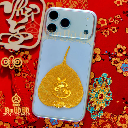 Calligraphy "TÂM" 24K Gold-Plated Bodhi Leaf Phone Case Charm