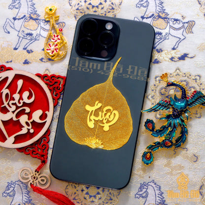 Calligraphy "THUẬN" 24K Gold-Plated Bodhi Leaf Phone Case Charm