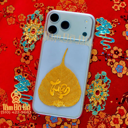 Calligraphy "THUẬN" 24K Gold-Plated Bodhi Leaf Phone Case Charm