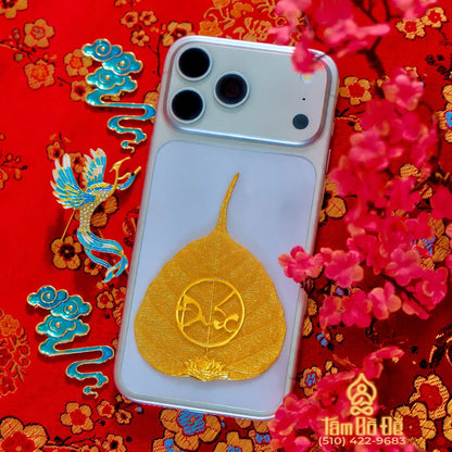 Calligraphy "ĐỨC" 24K Gold-Plated Bodhi Leaf Phone Case Charm