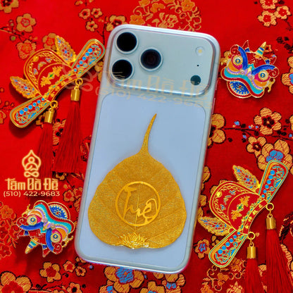 Calligraphy "TUỆ" 24K Gold-Plated Bodhi Leaf Phone Case Charm