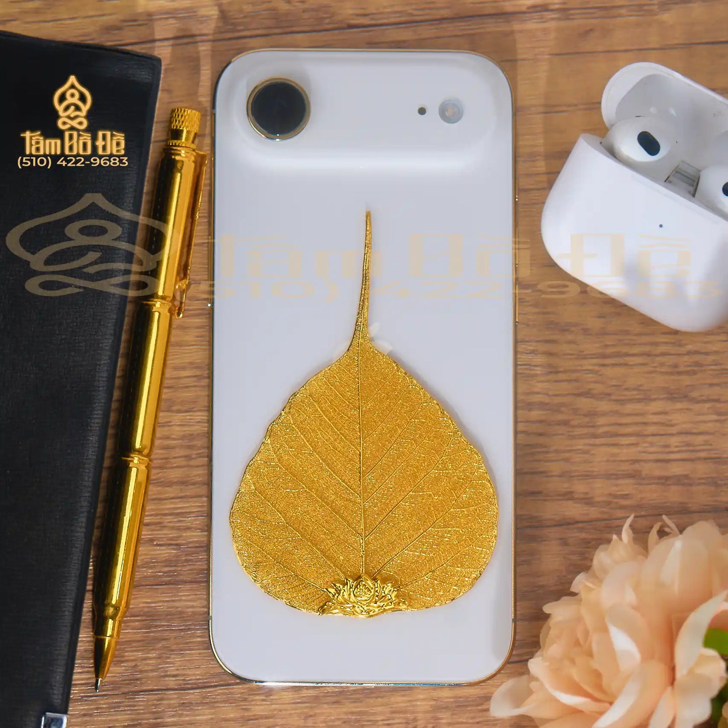 Blank 24K Gold-Plated Bodhi Leaf Phone Case Charm