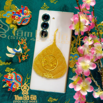 Calligraphy "ĐỨC" 24K Gold-Plated Bodhi Leaf Phone Case Charm