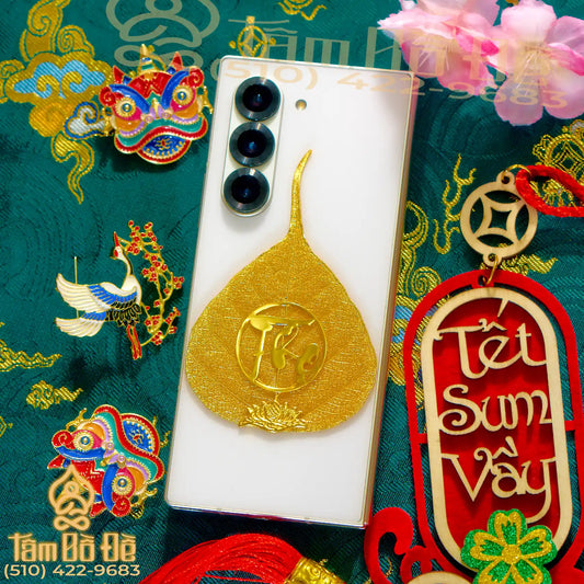 Calligraphy "THỌ" 24K Gold-Plated Bodhi Leaf Phone Case Charm