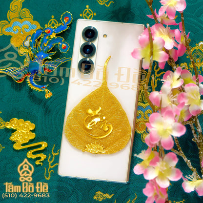 Calligraphy "TÂM" 24K Gold-Plated Bodhi Leaf Phone Case Charm