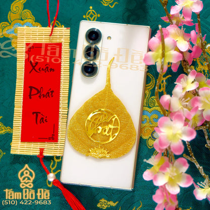 Calligraphy "PHÁT" 24K Gold-Plated Bodhi Leaf Phone Case Charm