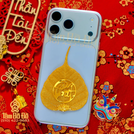Calligraphy "PHÁT" 24K Gold-Plated Bodhi Leaf Phone Case Charm