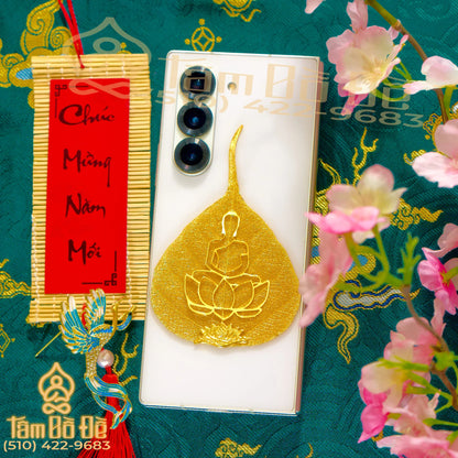 Buddha Statue 24K Gold-Plated Bodhi Leaf Phone Case Charm