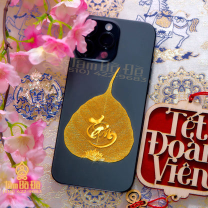 Calligraphy "TÂM" 24K Gold-Plated Bodhi Leaf Phone Case Charm