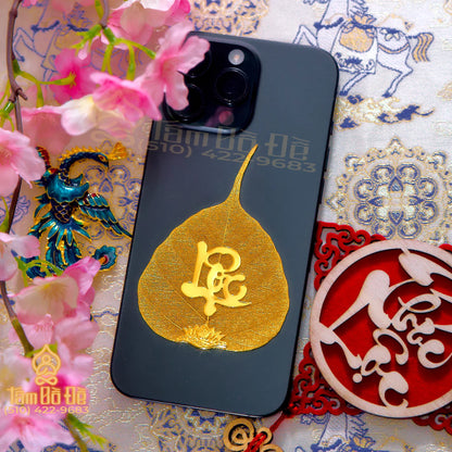 Calligraphy "LỘC" 24K Gold-Plated Bodhi Leaf Phone Case Charm